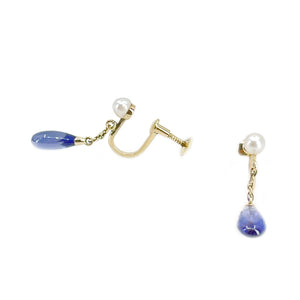 Victorian Syn Alexandrite Akoya Saltwater Cultured Seed Pearl Screwback Earrings- 14K Yellow Gold