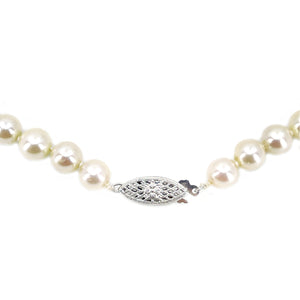 Vintage Green Jade Japanese Saltwater Cultured Akoya Pearl Choker Necklace- 14K White Gold 17.25 Inch