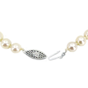 Vintage Green Jade Japanese Saltwater Cultured Akoya Pearl Choker Necklace- 14K White Gold 17.25 Inch