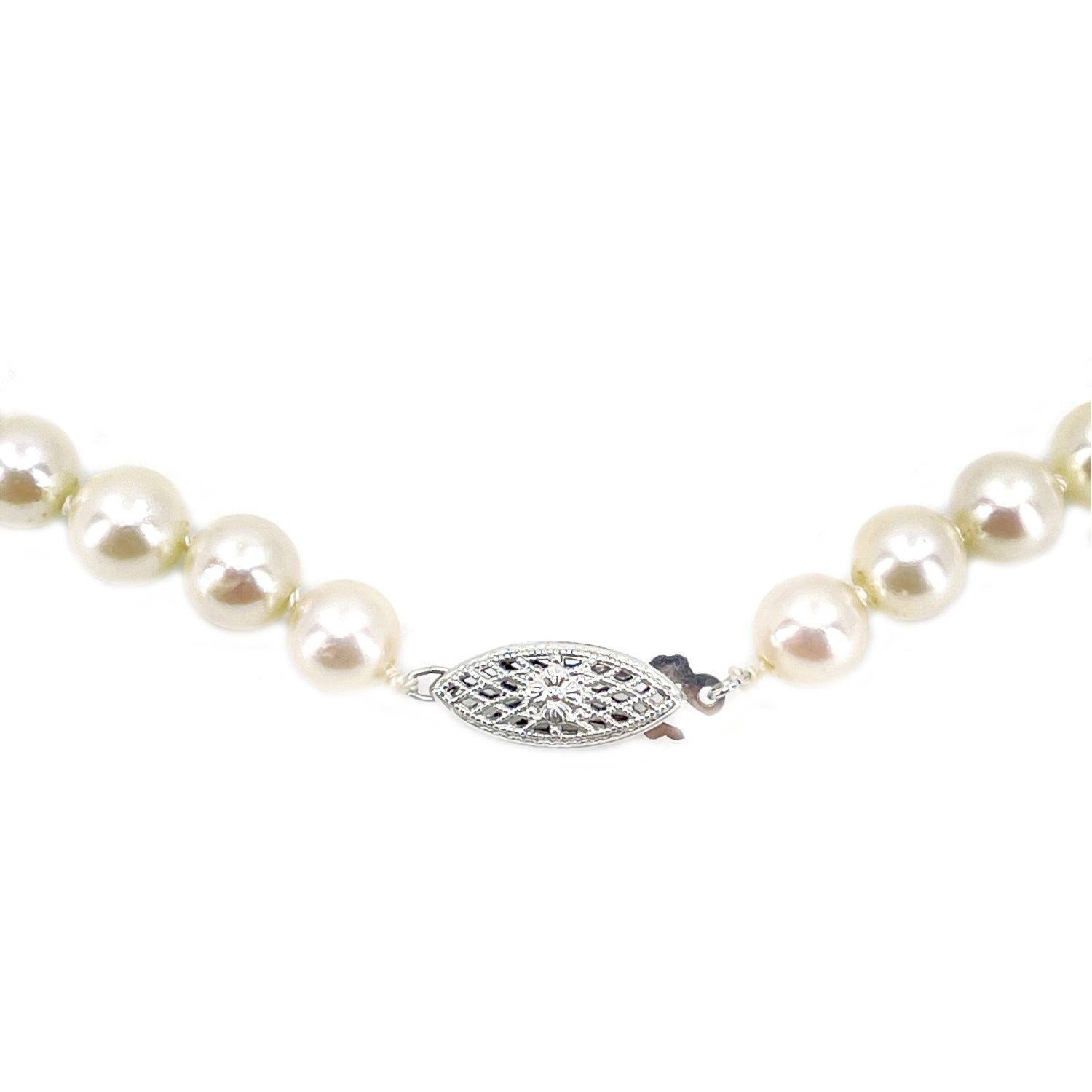 Vintage Green Jade Japanese Saltwater Cultured Akoya Pearl Choker Necklace- 14K White Gold 17.25 Inch