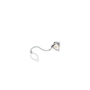 Juno Designer Mid-Century Modern Japanese Saltwater Akoya Cultured Pearl Tie Tac Silk- Sterling Silver