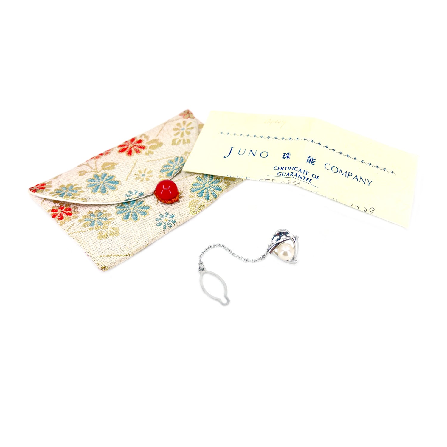 Juno Designer Mid-Century Modern Japanese Saltwater Akoya Cultured Pearl Tie Tac Silk- Sterling Silver