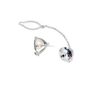Juno Designer Mid-Century Modern Japanese Saltwater Akoya Cultured Pearl Tie Tac Silk- Sterling Silver