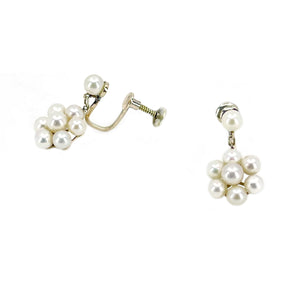 Retro Vintage Japanese Akoya Saltwater Cultured Pearl Screwback Earrings- 10K Yellow Gold