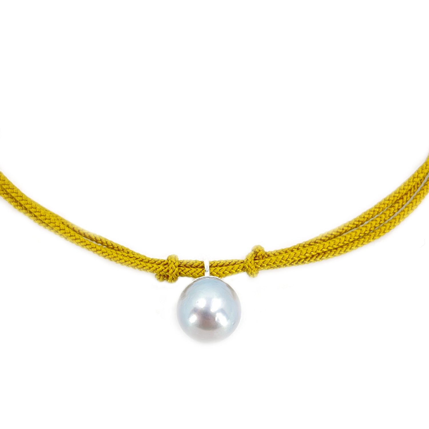 Kumihimo Braided Yellow Ocher Silk Vintage Akoya Saltwater Cultured Pearl Triple Strand Bracelet-Sterling Silver