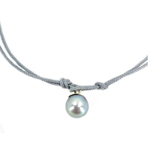 Kumihimo Braided Light Blue Silk Vintage Blue Akoya Saltwater Cultured Pearl Adjustable Bracelet-14K Yellow Gold