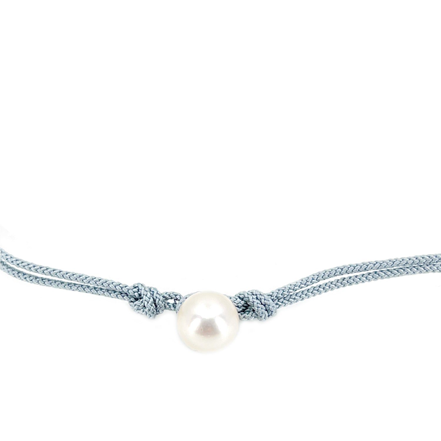 Kumihimo Braided Light Blue Silk Vintage Akoya Saltwater Cultured Pearl Adjustable Bracelet-Sterling Silver