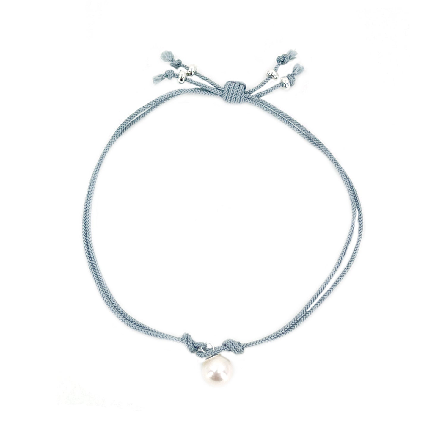 Kumihimo Braided Light Blue Silk Vintage Akoya Saltwater Cultured Pearl Adjustable Bracelet-Sterling Silver