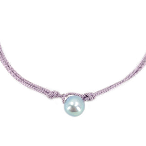 Kumihimo Braided Light Purple Silk Vintage Akoya Saltwater Cultured Pearl Adjustable Bracelet-Sterling Silver