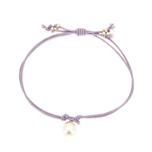 Kumihimo Braided Light Purple Silk Vintage Akoya Saltwater Cultured Pearl Adjustable Bracelet-Sterling Silver