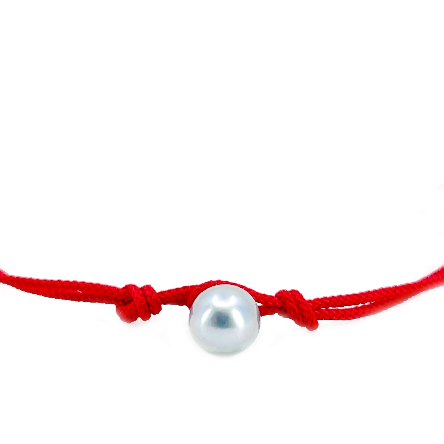 Kumihimo Braided Red Vermillion Silk Vintage Blue Akoya Saltwater Cultured Pearl Adjustable Bracelet-Sterling Silver