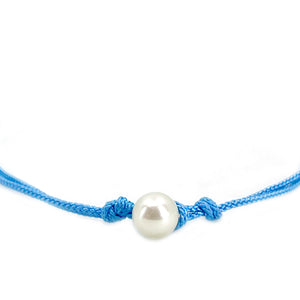 Kumihimo Braided Sea Blue Silk Vintage Akoya Saltwater Cultured Pearl Adjustable Bracelet-Sterling Silver