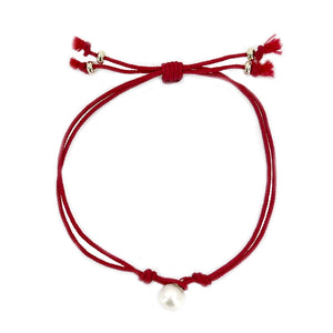 Kumihimo Braided Red Vermillion Silk Vintage Akoya Saltwater Cultured Pearl Adjustable Bracelet-14K Yellow Gold Braided Red Vermillion Silk Vintage Akoya Saltwater Cultured Pearl Adjustable Bracelet-14K Yellow Gold