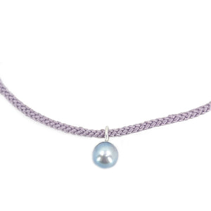 Kumihimo Braided Light Purple Silk Vintage Blue Akoya Saltwater Cultured Pearl Necklace-Sterling Silver 18 Inch