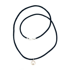 Kumihimo Braided Black Silk Vintage Akoya Saltwater Cultured Pearl Necklace-Sterling Silver