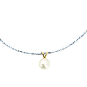 Kumihimo Braided Light Blue Silk Vintage Akoya Saltwater Cultured Pearl Adjustable Necklace-14K Yellow Gold
