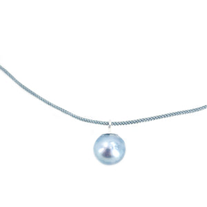 Kumihimo Braided Light Blue Silk Vintage Blue Akoya Saltwater Cultured Pearl Adjustable Necklace-Sterling Silver