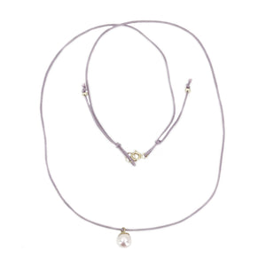 Kumihimo Braided Lavender Purple Silk Vintage Akoya Saltwater Cultured Pearl Adjustable Necklace-14K Yellow Gold