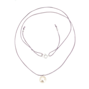 Kumihimo Braided Light Blue Silk Light Purple Large Akoya Saltwater Cultured Pearl Adjustable Necklace-Sterling Silver
