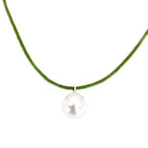 Kumihimo Braided Forest Green Silk Akoya Saltwater Cultured Pearl Adjustable Necklace-Sterling Silver