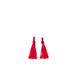 Kumihimo Braided Red Vermillion Natural Silk Tassel Boho Pierced Earring Enhancer- Sterling Silver 1 1/2 Inch