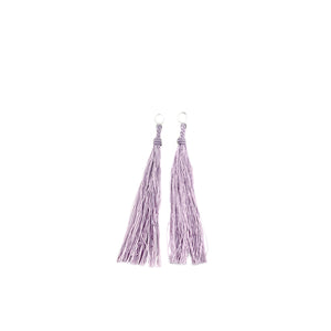 Kumihimo Braided Light Purple Natural Silk Tassel Boho Pierced Earring Enhancer- Sterling Silver 2 3/4 Inch