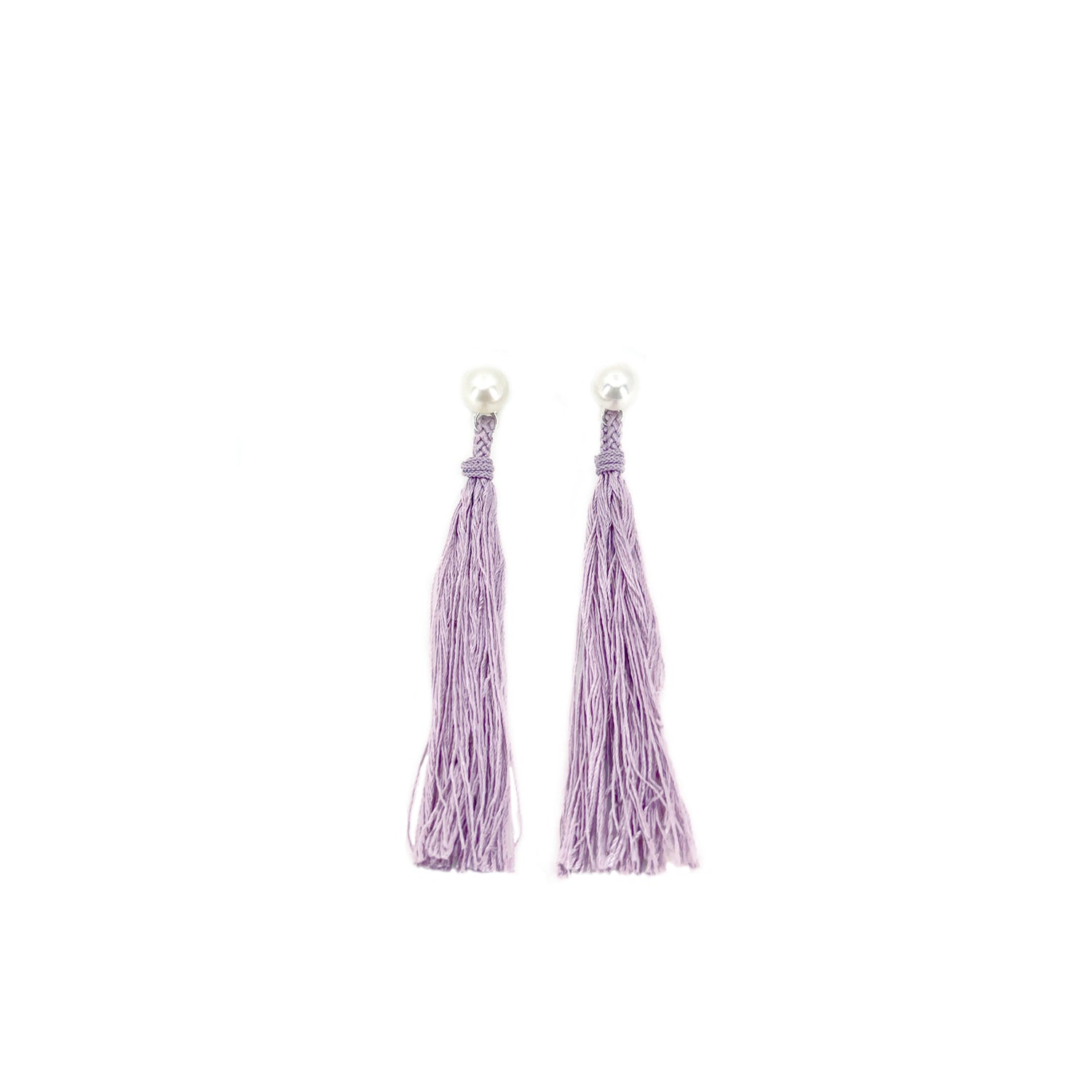Kumihimo Braided Light Purple Natural Silk Tassel Boho Pierced Earring Enhancer- Sterling Silver 2 3/4 Inch