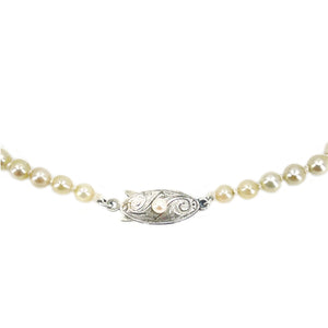 Koya Tokyo Designer Japanese Saltwater Akoya Cultured Pearl Engraved Graduated Vintage Necklace- Sterling Silver 16.50 Inch
