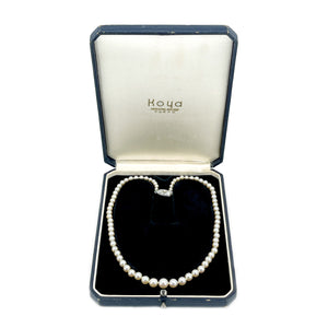 Koya Tokyo Designer Japanese Saltwater Akoya Cultured Pearl Engraved Graduated Vintage Necklace- Sterling Silver 16.50 Inch