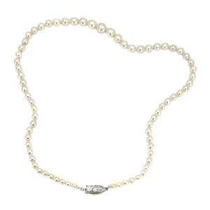 Koya Tokyo Designer Japanese Saltwater Akoya Cultured Pearl Engraved Graduated Vintage Necklace- Sterling Silver 16.50 Inch
