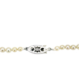 Koya Tokyo Designer Japanese Saltwater Akoya Cultured Pearl Engraved Graduated Vintage Necklace- Sterling Silver 16.50 Inch
