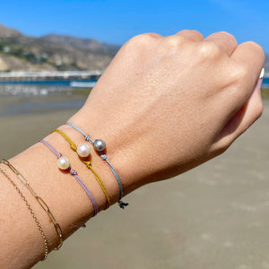 Kumihimo Braided Light Purple Silk Vintage Akoya Saltwater Cultured Pearl Adjustable Bracelet-Sterling Silver