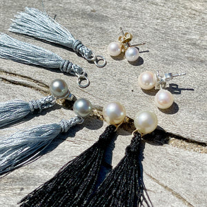 Kumihimo Braided Sky Blue Natural Silk Tassel Boho Pierced Earring Enhancer- Sterling Silver 2 Inch