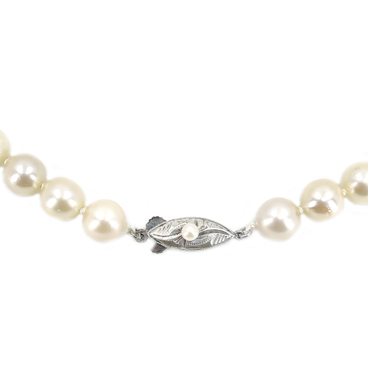 Deco Vintage Japanese Saltwater Cultured Akoya Pearl Necklace - Sterling Silver 17.75 Inch