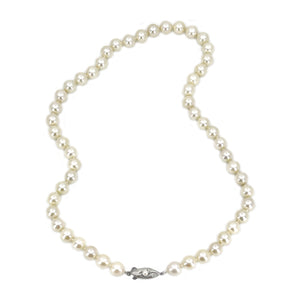 Deco Vintage Japanese Saltwater Cultured Akoya Pearl Necklace - Sterling Silver 17.75 Inch