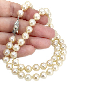 Deco Vintage Japanese Saltwater Cultured Akoya Pearl Necklace - Sterling Silver 17.75 Inch