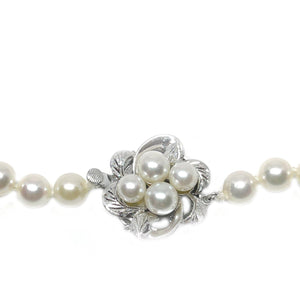 Mid Century Floral Japanese Saltwater Cultured Akoya Pearl Strand - Silver Vintage 16.25 Inch