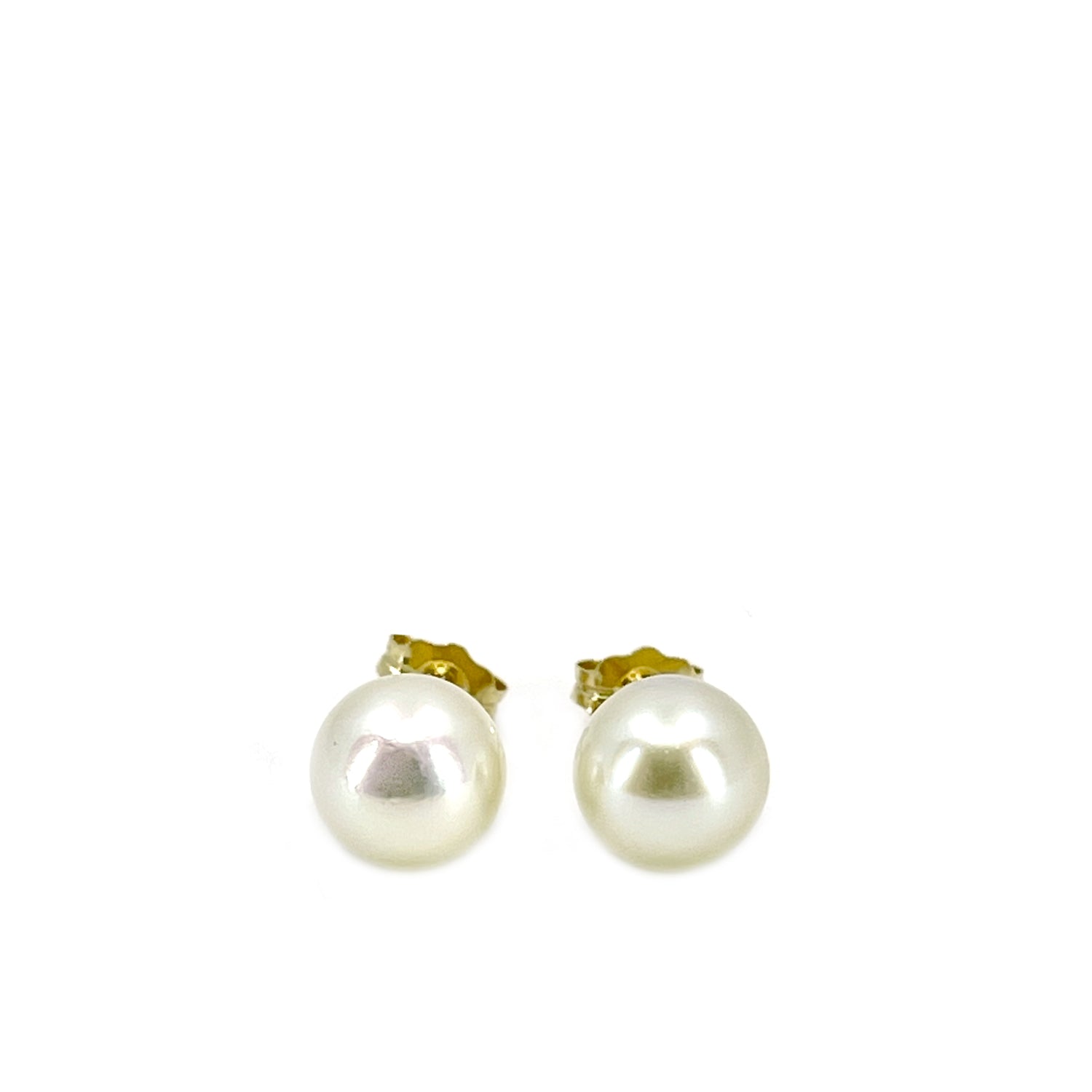 Vintage Modern Akoya Saltwater Cultured Pearl Pierced Earrings Large- 14K Yellow Gold
