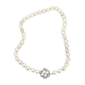 Atomic Modernist Japanese Baroque Saltwater Cultured Akoya Pearl Necklace - Sterling Silver 17.50 Inch