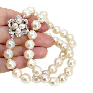 Atomic Modernist Japanese Baroque Saltwater Cultured Akoya Pearl Necklace - Sterling Silver 17.50 Inch