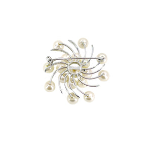 Atomic Era Mid-Century Swirl Japanese Saltwater Akoya Vintage Cultured Pearl Brooch- Sterling Silver