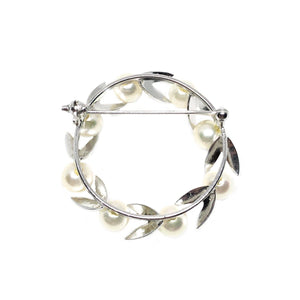Wreath Large Leaf Japanese Saltwater Akoya Pearl Brooch- Sterling Silver