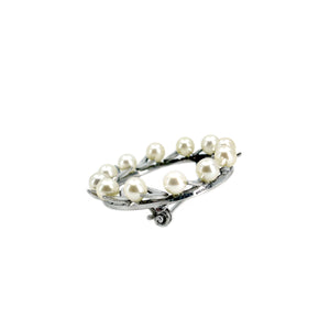 Milgrain Vintage Wreath Leaf Japanese Saltwater Akoya Pearl Brooch Large Pin- Sterling Silver