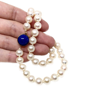 Lapis Lazuli Japanese Saltwater Cultured Akoya Pearl Strand - 14K Yellow Gold 16.25 Inch