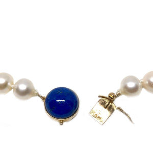 Lapis Lazuli Japanese Saltwater Cultured Akoya Pearl Strand - 14K Yellow Gold 16.25 Inch
