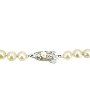 Large Cream Japanese Saltwater Cultured Akoya Pearl Graduated Vintage Necklace - Sterling Silver 19.50 Inch