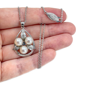 Nouveau Leaf Japanese Cultured Akoya Pearl Pendant Necklace- Sterling Silver 17 Inch