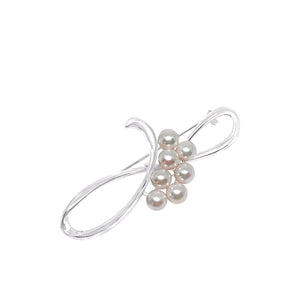 Modernist Japanese Saltwater Cultured Akoya Pearl Brooch- Sterling Silver