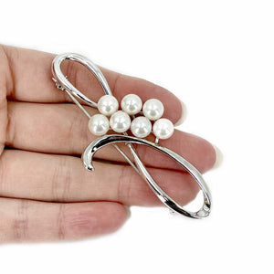 Modernist Japanese Saltwater Cultured Akoya Pearl Brooch- Sterling Silver