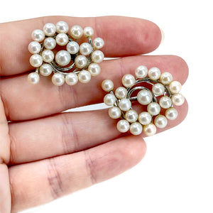 Tree Branch Cluster Vintage Akoya Saltwater Cultured Pearl Screwback Earrings- Sterling Silver
